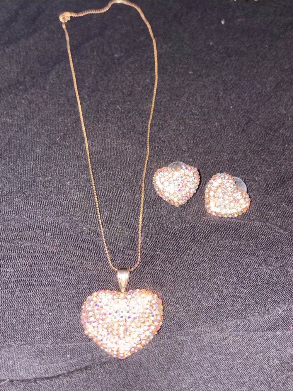 Gold-Tone Heart Crystal Pendant Necklace & Stud Earrings Set